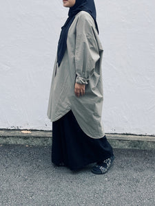 Oversized Cotton Blouse : Olive Grey