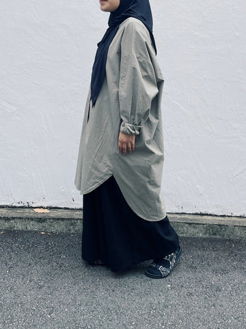 Oversized Cotton Blouse : Olive Grey