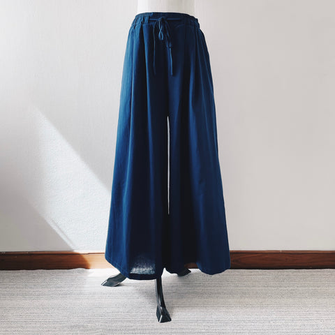 Cotton Linen Wide Pants : Navy