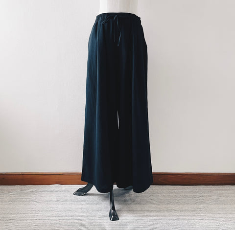 Cotton Linen Wide Pants : Black