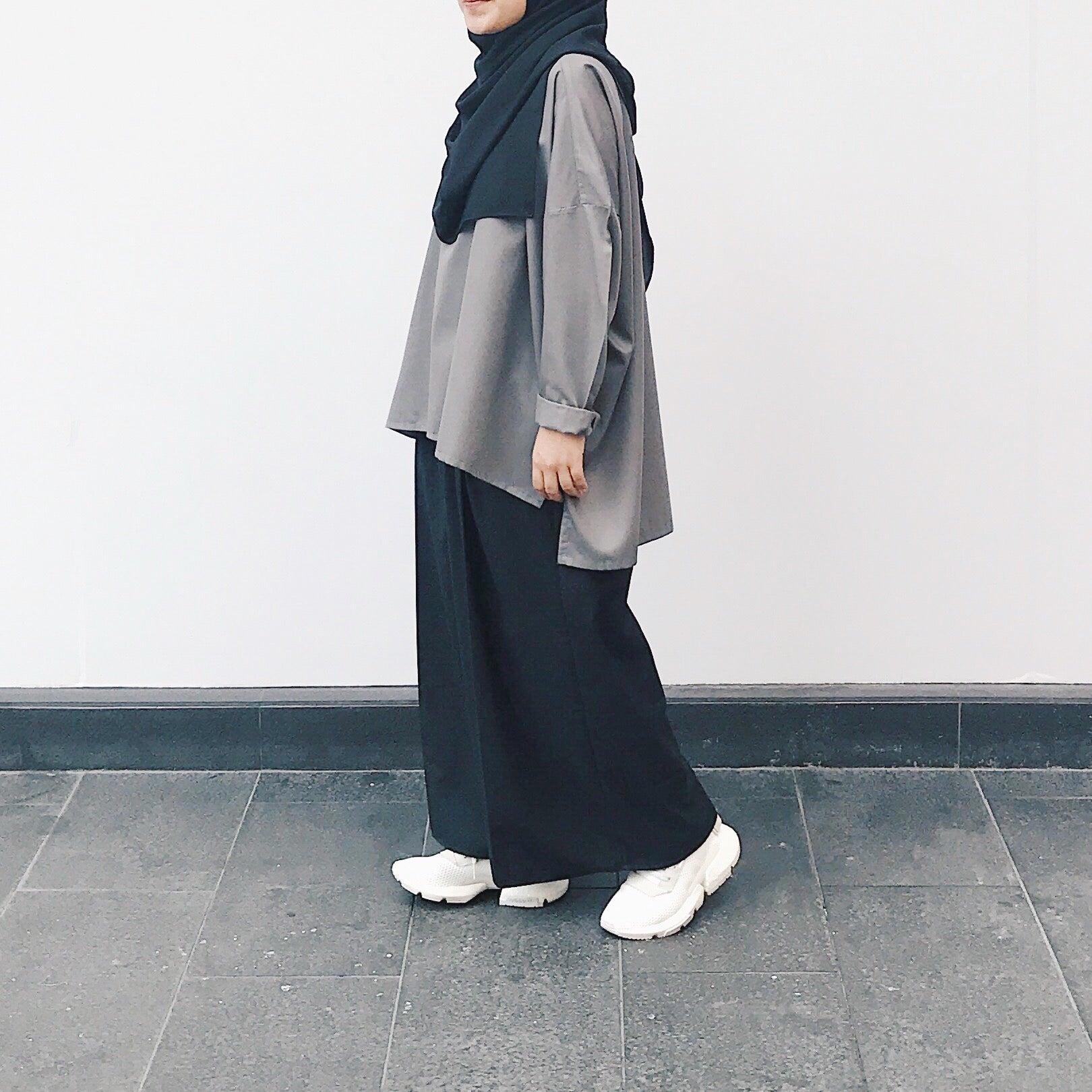 Oversized Cotton Blouse : Grey