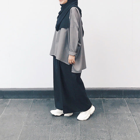 Oversized Cotton Blouse : Grey